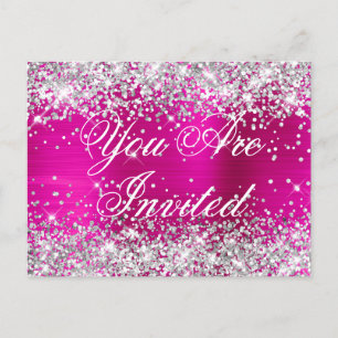 Falsches Silber-Glitter Hot Pink Sweet Sixteen Postkarte
