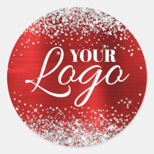 Falsches Silber-Glitter Rubinrotes Folien-Logo Runder Aufkleber