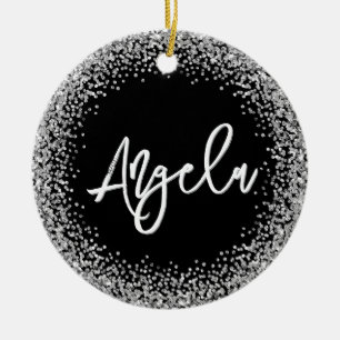 Falsches Silber-Glitter-Schwarz-Foto Keramik Ornament