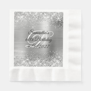 Falsches Silber-Glitter und Folie 60. Geburtstag Serviette