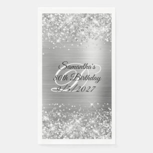 Falsches Silber-Glitter und Folie 80. Geburtstag Serviette