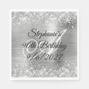 Falsches Silber-Glitter und Folie 90. Geburtstag Serviette