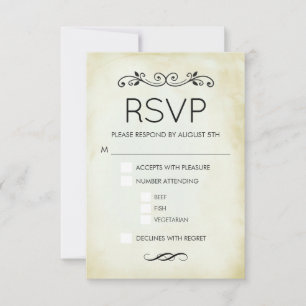 Falsches Vintage-Pergament Einfache elegante Hochz RSVP Karte