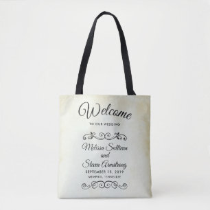 Falsches Vintage-Pergament-Hochzeitswillkommen Tasche