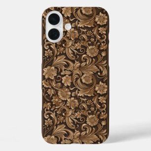 Falsches westliches Holzschnitzmuster gekachelt iPhone 16 Plus Hülle