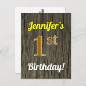 Falsches Wood, falsches Gold 1st Birthday & Custom Postkarte (Vorne/Hinten)