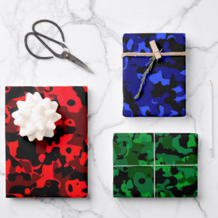 Faltblätter für die roten grünen Camouflagen Geschenkpapier Set