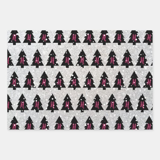 Faltblätter für Fuchsia- und Schwarz-Monogramm Geschenkpapier Set (Vorderseite)