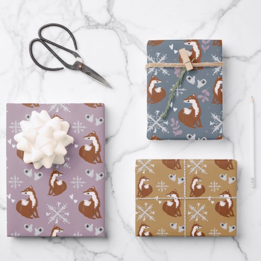 Faltblätter für Nordic Fox Holiday Pattern Geschenkpapier Set (Vorderseite)