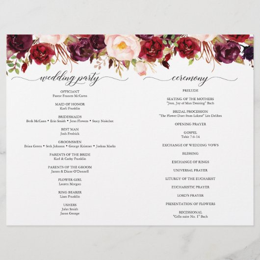 Faltbroschüre zum Hochzeitsprogramm für Burgund Ma (Hinten)