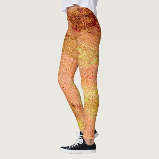 Falten Lederstil mit abgenutzter Farbe, Lachs Leggings (Links)