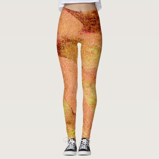 Falten Lederstil mit abgenutzter Farbe, Lachs Leggings (Vorderseite)