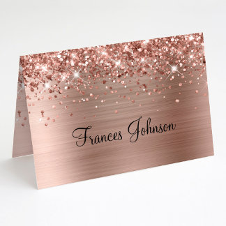 Falten Sie Ihre eigene Glittery Rose Gold Name Pla Einladung
