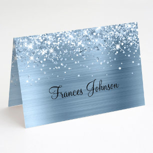 Falten Sie Ihre eigenen glitzernden blauen Platzka Einladung