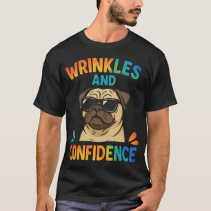 Falten und Selbstvertrauen Lustiger Pug-Hund mit S T-Shirt