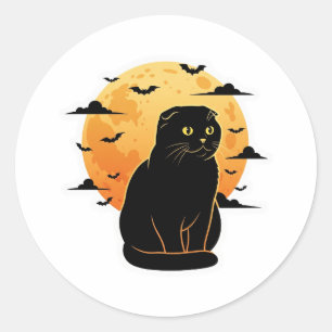 Falten & Vollmond - schottisches KatzenHalloween Runder Aufkleber