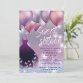 Faltenglitzernde Lilac Lavendel Kleiderballon Einladung (Stehend Vorderseite)