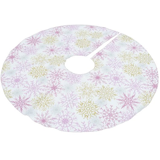 Faltenpink Snowflakes, gebürstet Polyester Tree S Polyester Weihnachtsbaumdecke (Schrägansicht)