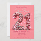 Faltenrosa und Silbersteine zum 21. Geburtstag Einladung (Vorderseite)