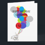 Faltes Grußkarte GLÜCKLICH 2. GEBURTSTAG GRANDSON Karte<br><div class="desc">ILLUSTRATIONEN:  FARBBALLOONS KITTEN & GEBURTSTAGSKAKE</div>