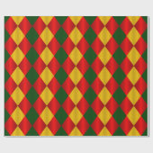 Faltes Harlequin-Red-Green-Gold-GIFT-WRAP-PAPIER Geschenkpapier (Flach)