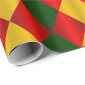 Faltes Harlequin-Red-Green-Gold-GIFT-WRAP-PAPIER Geschenkpapier (Rolleneckpunkt)