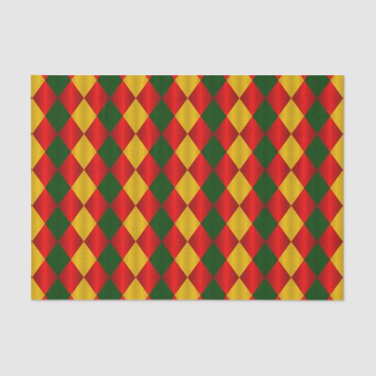 Faltes Harlequin-Red-Green-Gold-TISSUE-WRAP-PAPIER Seidenpapier (Vorderseite)
