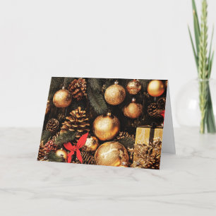 Faltkarte - Goldene Ornamente und Pinecone Karte