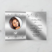 Faltkarte Quinceanera silberner Glitzer Tiara Einladung (Innenseite)