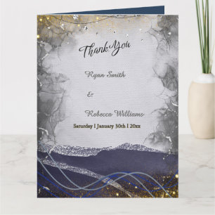 Faltkarte zur Hochzeit Danke Navy Silber Gold