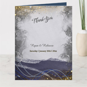 Faltkarte zur Hochzeit Danke Navy Silber Gold