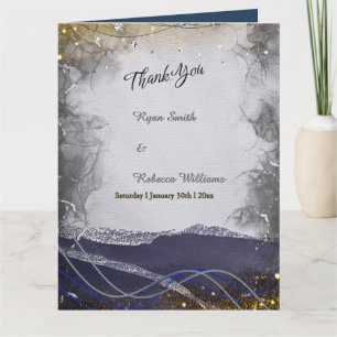 Faltkarte zur Hochzeit Danke Navy Silber Gold