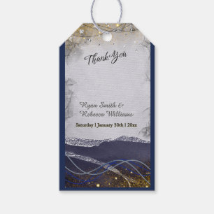 Faltkarte zur Hochzeit Danke   Navy Silber Gold Geschenkanhänger