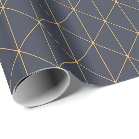Faltpapier - Geometrisches Gold- und Blaumuster Geschenkpapier (Rolleneckpunkt)