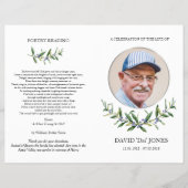 Faltprogramm Trauerfeier, Olivenkranz & Silber Flyer (Vorne)