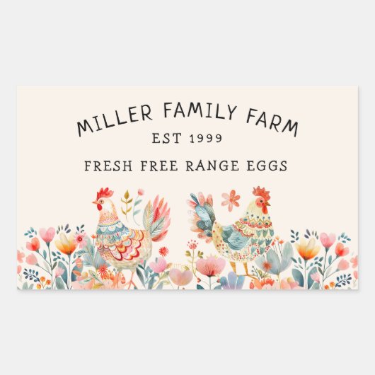 Faltschachtel für Folk farbiges Hühnereichen Rechteckiger Aufkleber (Vorderseite)