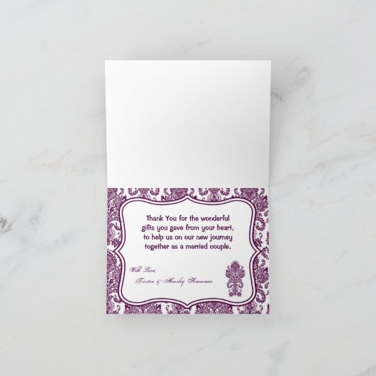 Faltschachtel Lila Damaskalspitze Dankeskarte (Innenseite)