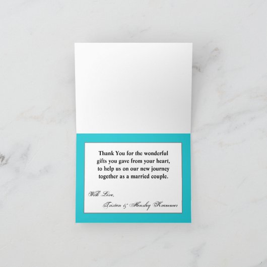 Faltschachtel mit der Aquamarinen Linienführung Om Dankeskarte (Innenseite)