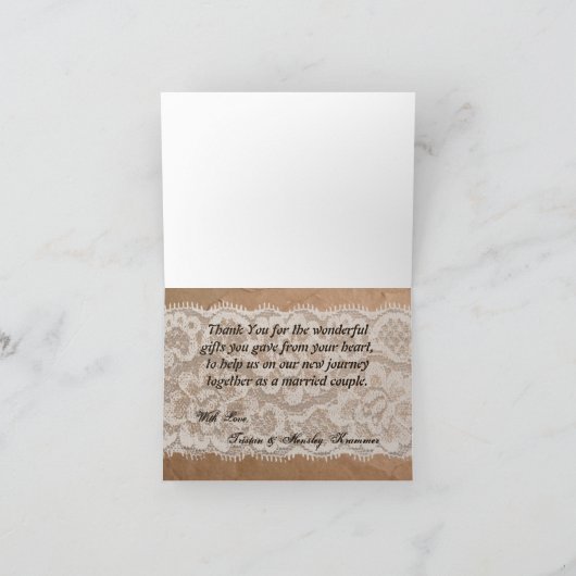Faltschachtel mit Kartentafel Papier Bag Lace Burl Dankeskarte (Innenseite)