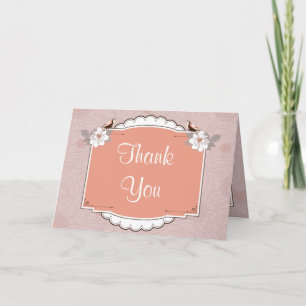 Faltschachtel: Pink/Brown Floral Love Birds Dankeskarte