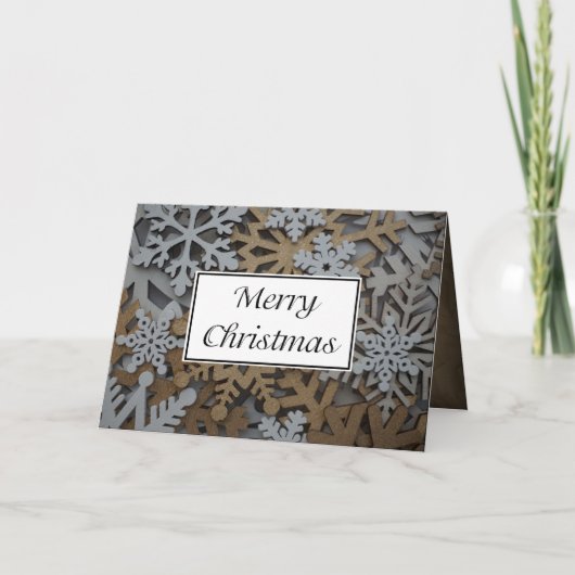 Faltschachtel White and Gold Snowflake Weihnachtsk Karte (Vorderseite)