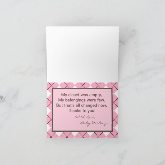 Faltt Danke Karte Rosa Raute Sock Monkey (Innenseite)