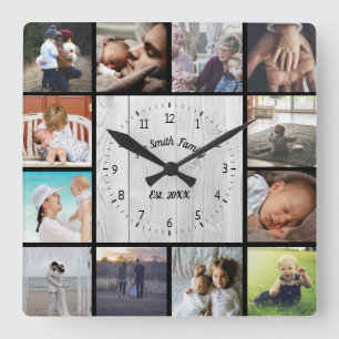 Familiäre Foto-Collage personalisieren helles Hol Quadratische Wanduhr