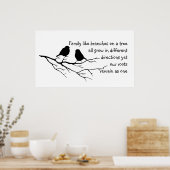 Familiäre Zweige auf einem Sprichwort mit Vögeln Poster (Küche)