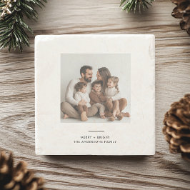 Familiäres Foto & Merry and Bright Minimalistisch Steinuntersetzer