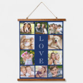 Familie 10 Foto Collage Blue Wandteppich Mit Holzrahmen (Vorderseite)