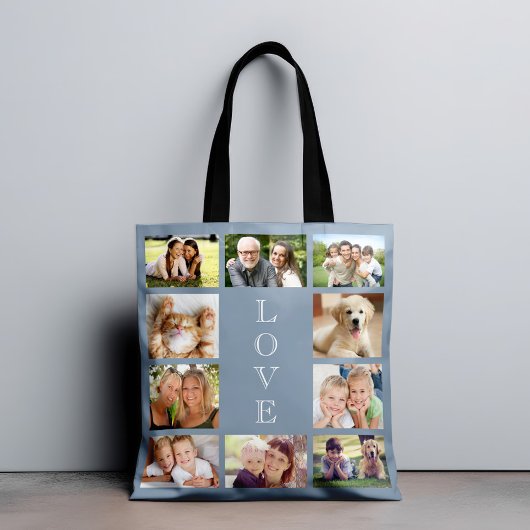 Familie 10 Foto Collage Dusty Blue Tasche
