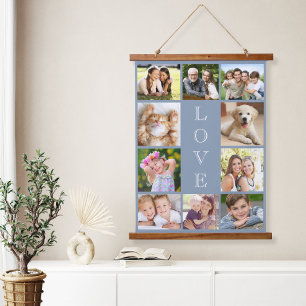 Familie 10 Foto Collage Dusty Blue Wandteppich Mit Holzrahmen