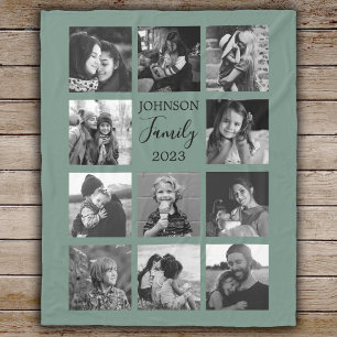 Familie 11 FotoCollage Dusty Green Fleece Blanket