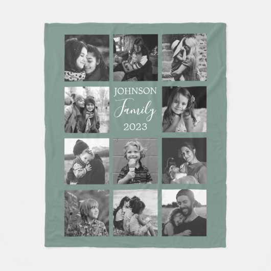 Familie 11 FotoCollage Dusty Green Fleece Blanket (Vorderseite)